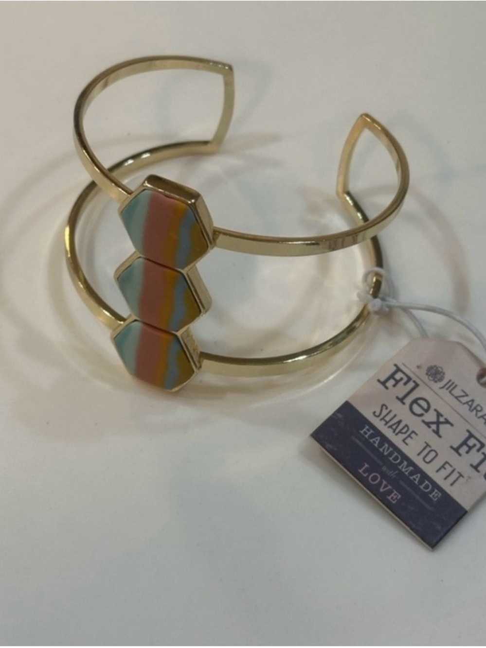 Jilzarah 14K Gold/ Silver Rhodium Plating Fit Gold Cuff Bracelet - Hexagon